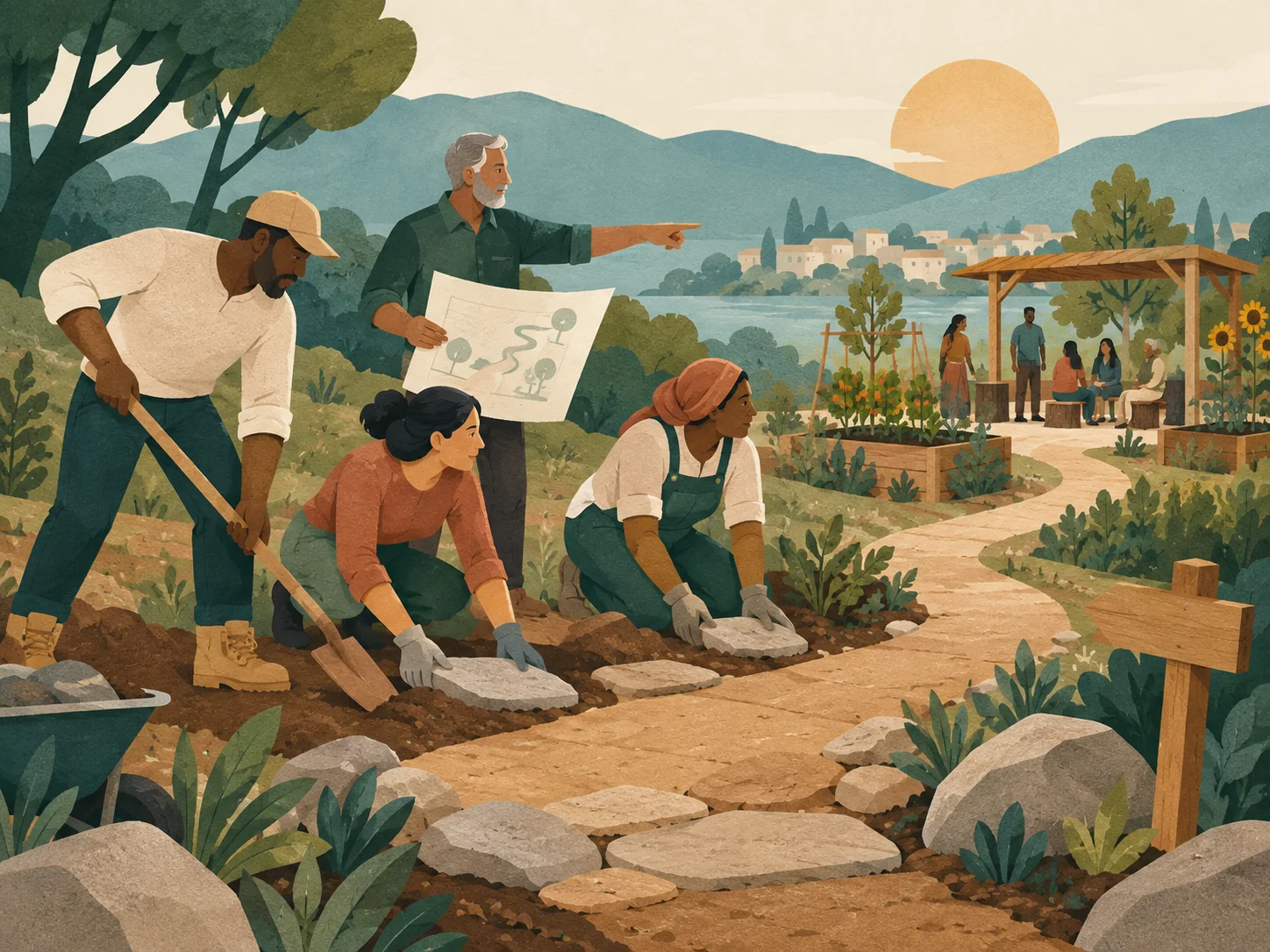 An editorial scene expressing apostleship / pioneering through service and community