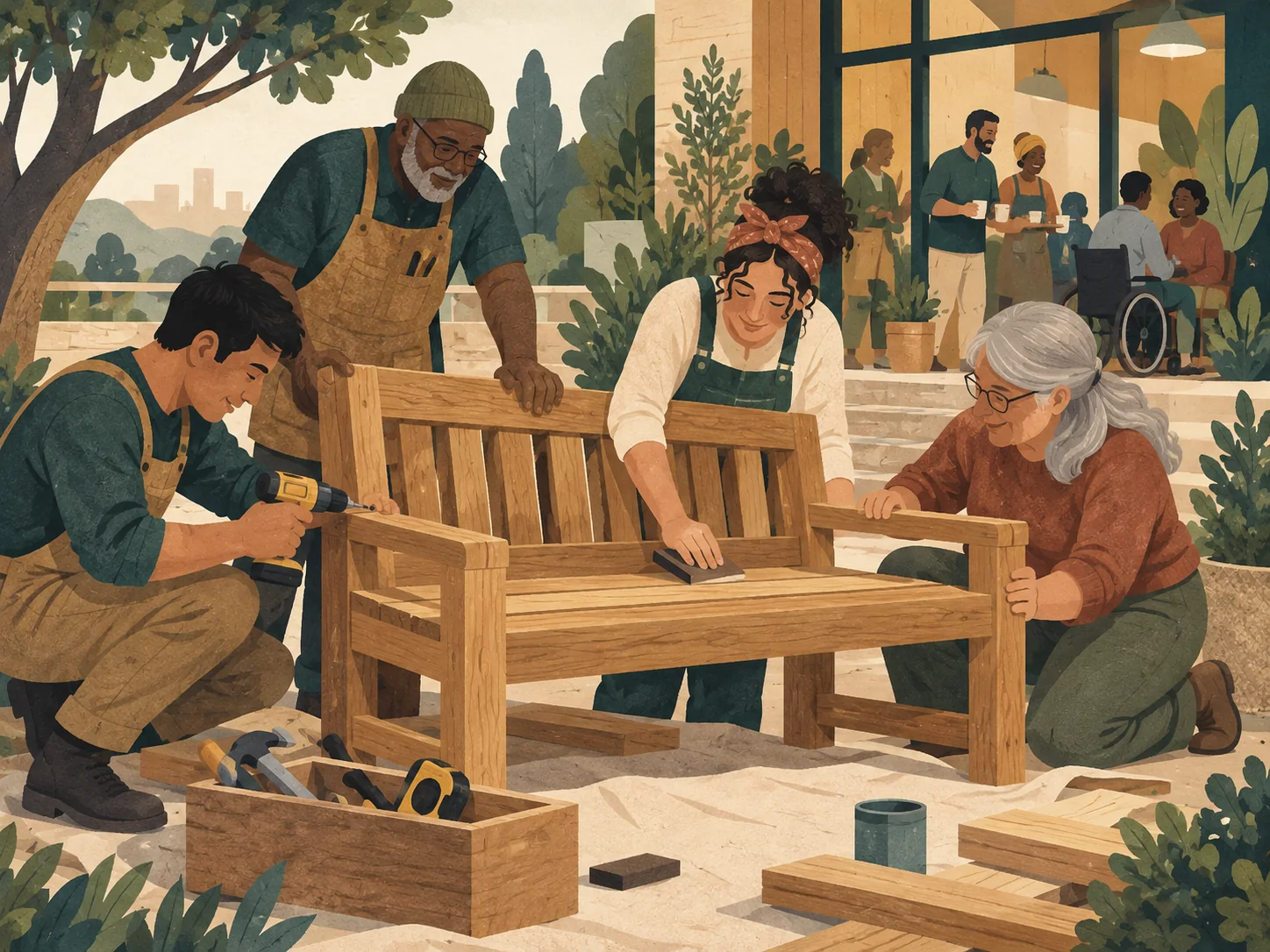 An editorial scene expressing craftsmanship through service and community