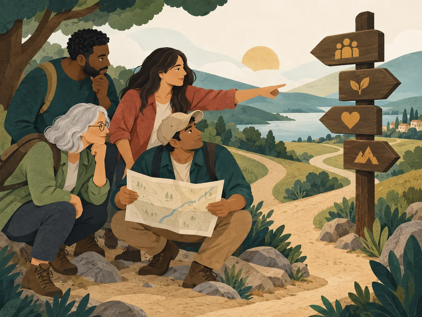 An editorial scene expressing discernment through service and community