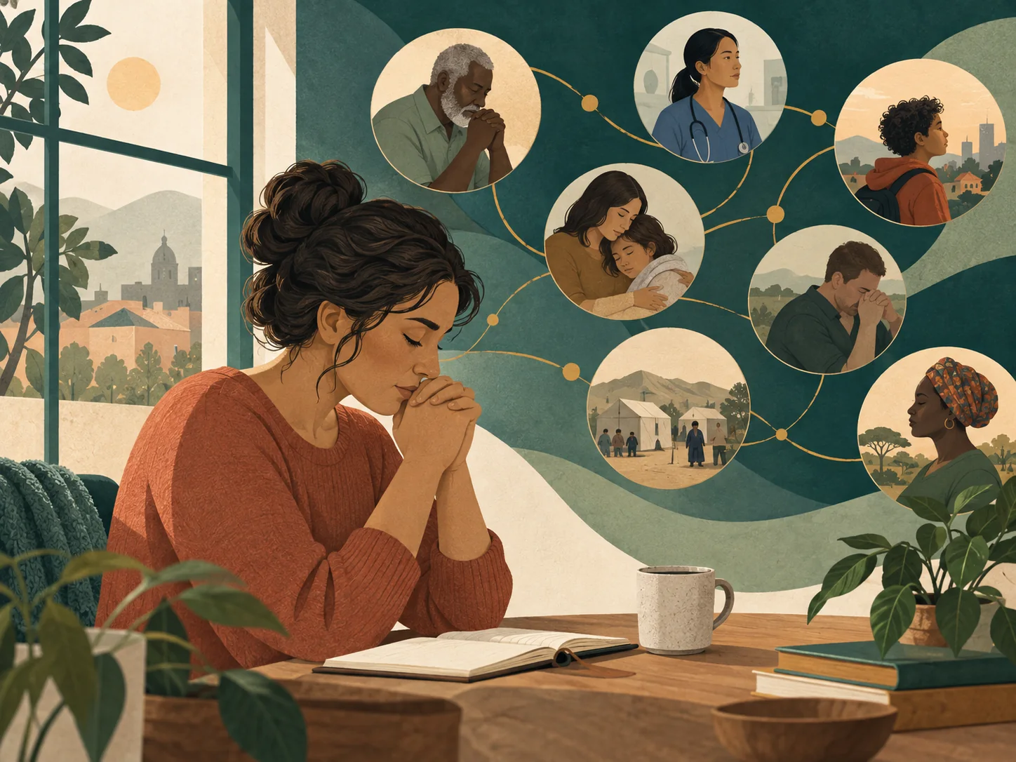 An editorial scene expressing intercession through service and community