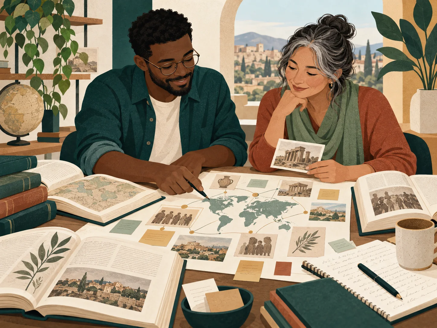 An editorial scene expressing knowledge through service and community