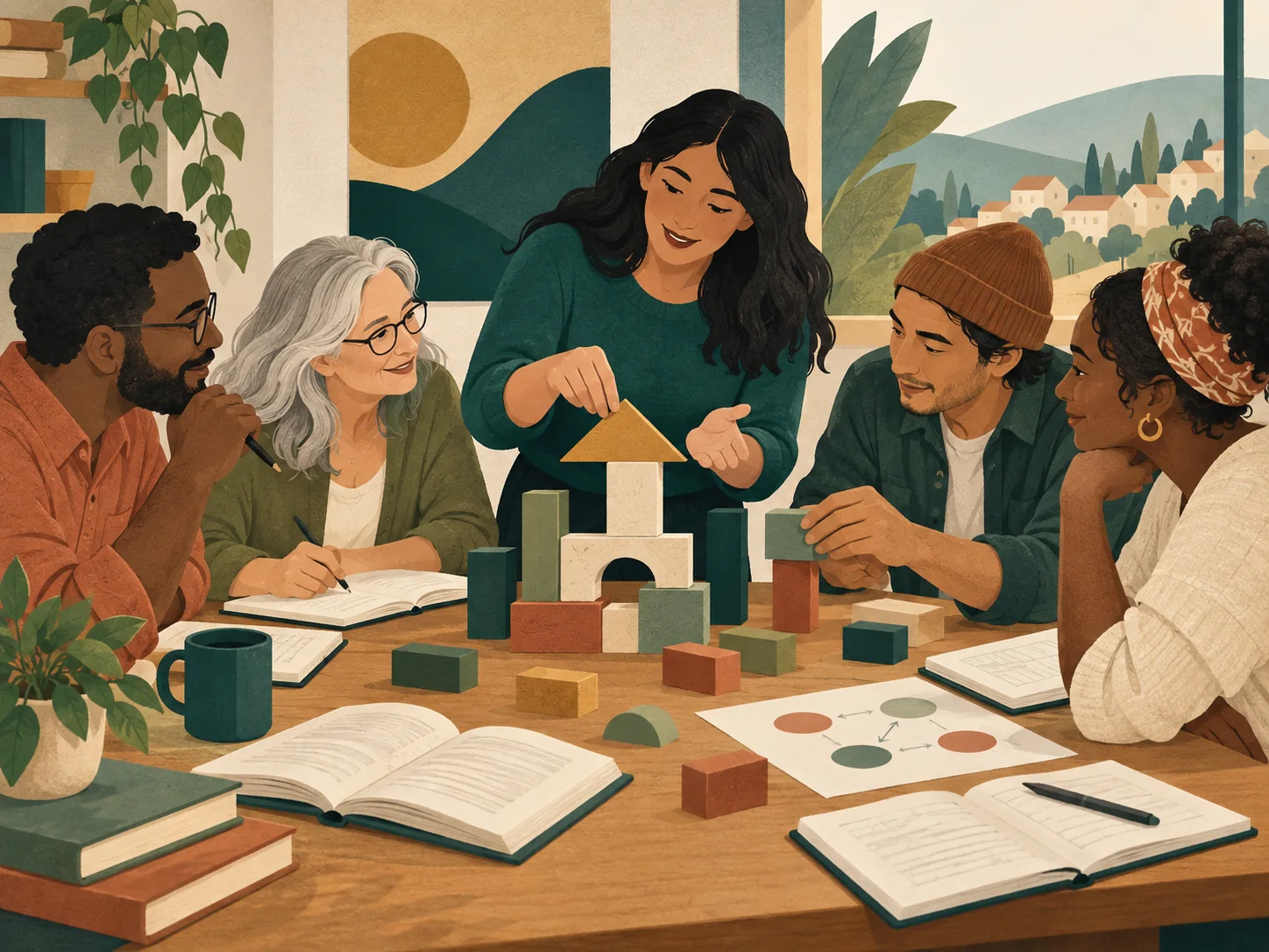 An editorial scene expressing teaching through service and community